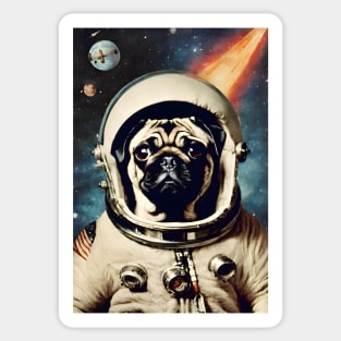 Cute Pug Astronaut in Space Surreal Collage Vintage Art Sticker